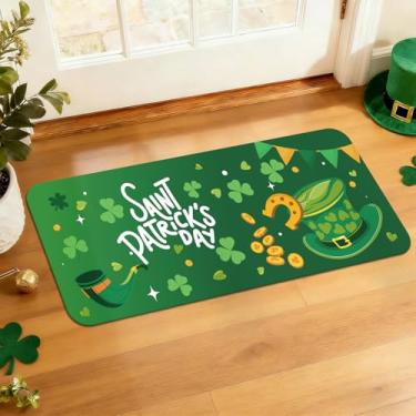 Imagem de Tapete de porta de boas-vindas do Dia de São Patrício 43 x 73 cm, tapete de porta da sorte trevo verde para porta da frente, tapete de entrada antiderrapante de baixo perfil interno e externo
