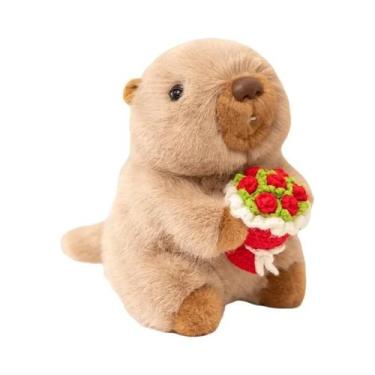 Imagem de Brinquedo De Pelúcia Raccoon Panda Vermelho Fofo Com Buquê De Flores P