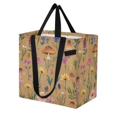 Imagem de SEHANY Sacola de compras reutilizável de cogumelo herb com alças reforçadas, bolsa de compras de lona dobrável à prova d'água de grande capacidade para viagem, cozinha, praia