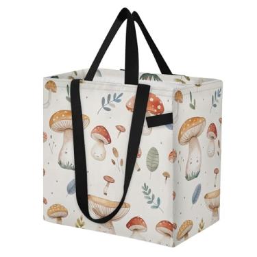 Imagem de SEHANY Sacola de compras reutilizável de cogumelo herb com alças reforçadas, bolsa de compras de lona dobrável à prova d'água de grande capacidade para viagem, cozinha, praia