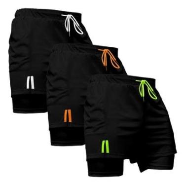 Imagem de Kit 3 Shorts Masculinos de Treino com Forro Interno Faixa Lateral e Ajuste Seguro-Masculino