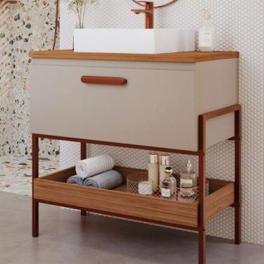 Imagem de Armário de Banheiro Porti 80cm 1 Porta 100% Mdf Cappuccino/Freijó - Mg