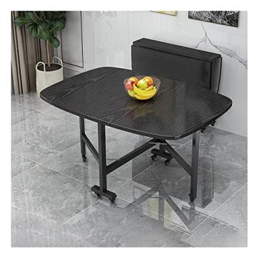Imagem de Mesa de cozinha dobrável, mesa de trabalho de escritório de madeira para computador portátil, mesa de jantar com folhas caídas, economia de espaço, design de borda redonda, rodas de mesa de cozinha