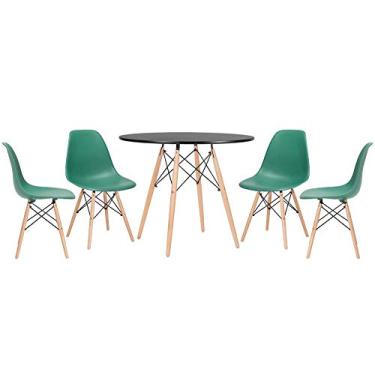 Imagem de Loft7, KIT - Mesa Eames 90 cm preto + 4 cadeiras Eames DSW verde escuro