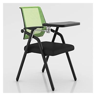 Imagem de SGeneE Cadeira de braço dobrável com mesa anexada e suporte lombar - Cadeira de escritório de malha ergonômica para salas de conferência - verde