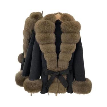 Imagem de Casaco De Inverno Feminino Com Punhos De Pele De Raposa Natural, Casac