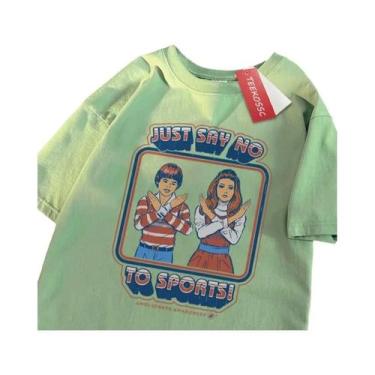 Imagem de Camiseta Masculina De Verão Oversized De Algodão Solta Com Gola Redond