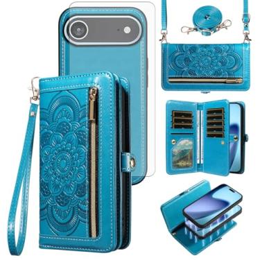 Imagem de Asuwish Capa de telefone para iPhone 17 Air 16.8 cm carteira com zíper destacável capa celular com protetor de tela de vidro temperado alça de pulso transversal flor flip porta-cartão i Phone17 i17