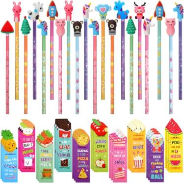 Imagem de Teling Conjunto de 80 peças de marcadores de página perfumados e lápis perfumados com lindos lápis de cor divertida, lápis de desenho animado, tema de frutas, marcadores de página para arranhões e cheirar para crianças, estudantes, materiais de sala de aula