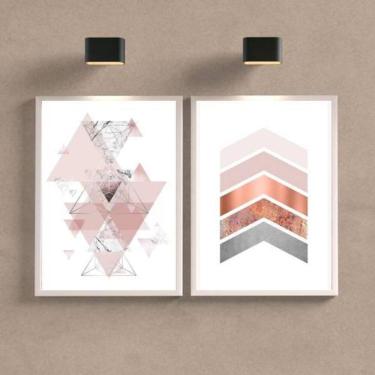 Imagem de Kit 2 Quadros Abstratos Geométricos Rosê 24X18Cm - Com Vidro