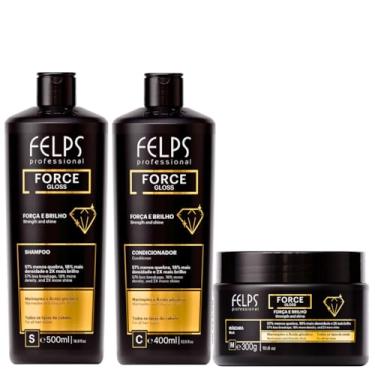 Imagem de Kit Reparador Capilar Cabelos Danificados e Enfraquecidos - Shampoo + Cond+ Máscara Force Gloss F3lps Professional Força e Brilho - 400/500ml