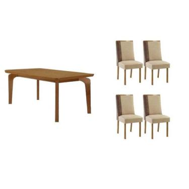 Imagem de Sala Jantar Mesa Londrina Tampo Curvo 120cm+4 Cadeiras Tilia Madeira N