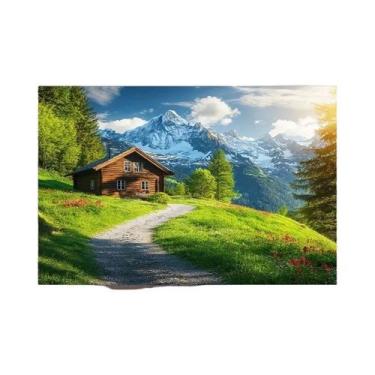 Imagem de Cenário De Festa Com Paisagem Suíça: Prados Verdes Vibrantes, Cabanas 