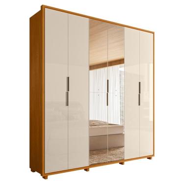Imagem de Guarda Roupa Casal Matisse 6 Portas Com Espelho Mdf 210 Cm Cinamomo Off White Madetec
