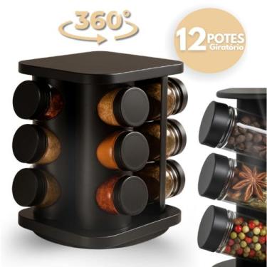 Imagem de Porta Temperos Profissional Giratório 12 Potes Vidro Tampa Dosadora Or
