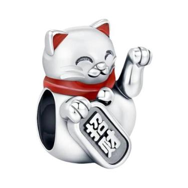 Imagem de Pingente De Gato Da Sorte Com Contas Em Prata Esterlina 925 Para Pulse