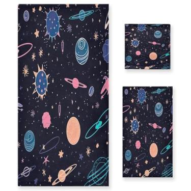 Imagem de xigua Conjunto de toalhas de banheiro de desenho animado planeta absorvente toalha de banho macia 3 peças toalha de mão toalhas decorativas para banheiro, academia, hotel, praia, piscina