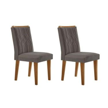 Imagem de Kit 2 Cadeiras de Cozinha Alegra 2 Un Madeira Capuccino/Linho Grafite 