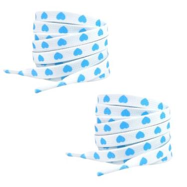 Imagem de BFLCTTBD 2 pares de cadarços de coração com cadarços fofos para tênis feminino de lona, tênis de corrida, botas, cadarço estampado azul