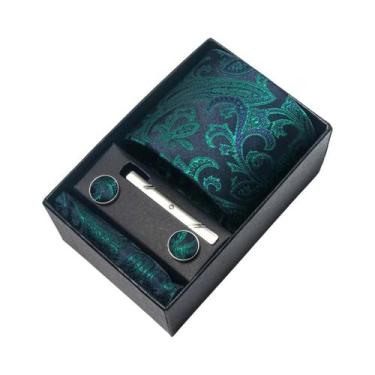 Imagem de Conjunto De Gravata E Abotoaduras Azuis Paisley Para Homens, Acessório
