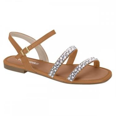 Imagem de Sandalia Moleca 5435559 Rasteira Brilho Feminino, Caramelo, 36