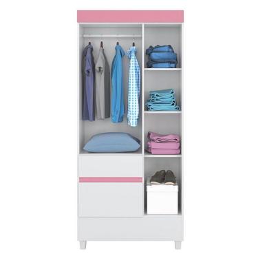 Imagem de Guarda Roupa Solteiro Wind 3 Portas E 2 Gavetas  Branco Rosa - Demóbile Branco Rosa