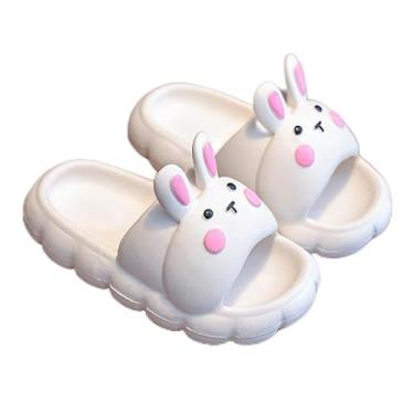 Imagem de Pantufas confortáveis para crianças pequenas, infantis, fofas, desenhos animados, coelho, para uso interno e externo, macias e antiderrapantes, Branco, 8-8.5 Little Kid
