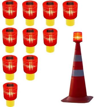 Imagem de Sinalizador Solar Kit 10 Aviso Alerta Cone Acidente Fiscal Obra Emerge