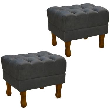 Imagem de Kit 2 Puff Puf Retro Capitone 52X44Cm Suede Cinza Escuro Mpassos Cinza Escuro