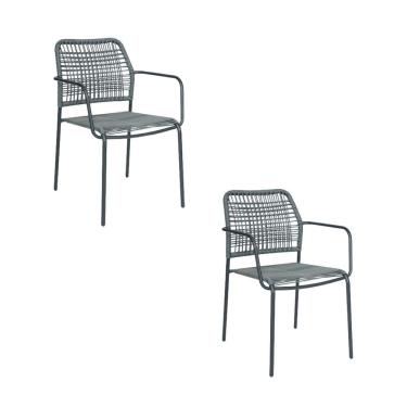 Imagem de Kit com 2 Cadeiras Aço Carbono e Corda Náutica para Area Externa Copacabana Preto