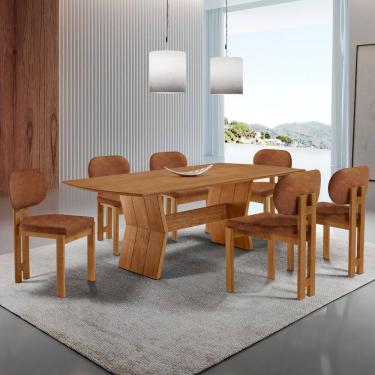 Imagem de Sala de Jantar Mesa Portugal 180cm Tampo Laminado Barril e 6 Cadeiras Nala Moderna Mobilia