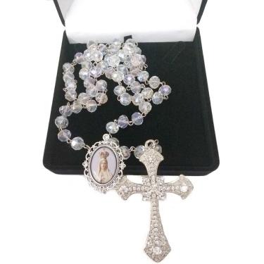 Imagem de Terço De Noiva Prata Cristal Boreal Nossa Senhora De Fátima