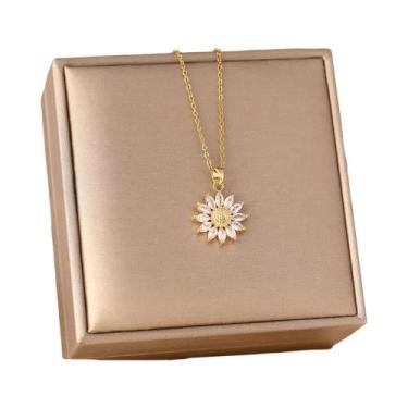 Imagem de Colar Feminino Dourado Com Pingente Girassol De Zircônia Cúbica Em Lig