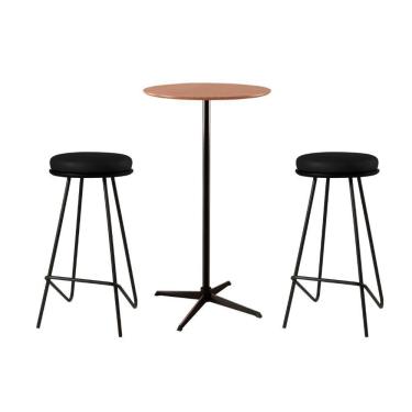 Imagem de Conjunto Mesa Bistrô Elegance Castanho 2 Banquetas Couro Preto Metal Preto