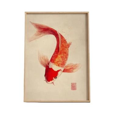 Imagem de Pôster De Arte Em Tela Com Peixe Koi Vermelho, Decoração Moderna E Min