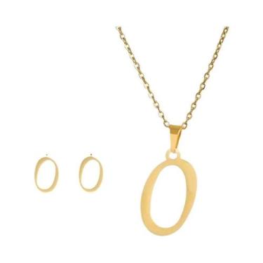 Imagem de Conjunto De Colar E Brincos De Aço Inoxidável Com Letras Iniciais Para