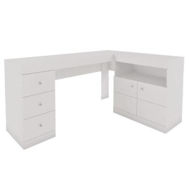 Imagem de Mesa De Canto Em L Escritório Computador Job Branco Caemmun - CAEMMUN 
