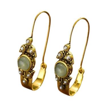 Imagem de Conjunto De Anel E Brincos Ajustáveis De Metal Cobre Com Pérolas Imita