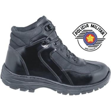 Imagem de Bota Cano Curto Padrão Couro Alto Brilho Borzeguim Tamanho: 39Cor:Pret