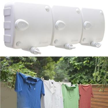 Imagem de Varal De Parede Retrátil Automático 3 Cordas 18m Com Trava Secar roupa