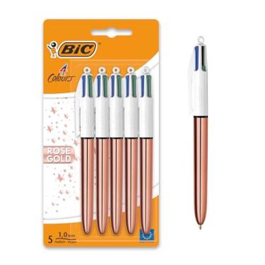 Imagem de Bic 4 cores Rose Gold Pen, canetas multicoloridas tudo em um, caneta esferográfica retrátil, média 1,0 mm, verde, azul, vermelho, preto, 5 canetas por pacote, 1 pacote