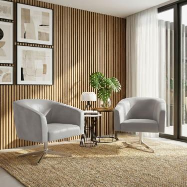 Imagem de Poltrona Sala Decorativa Kit 2 Stella Giratória Couro Sintético Cinza D03 D'Rossi