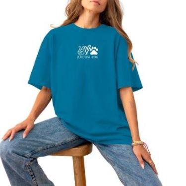 Imagem de Blusa Feminina Plus Size Algodão Casual Estampada Logo Pequena Confortável Estilosa Peace Love-Feminino