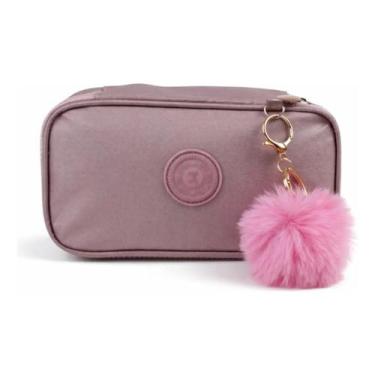 Imagem de Necessaire Porta Canetas Feminina Cute Aesthetic Grande com Pompom Est
