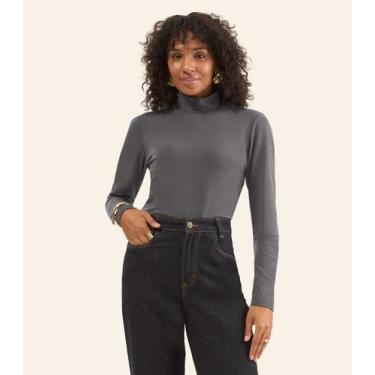 Imagem de Blusa Feminina Cotton Gola Alta Básica Rovitex Cinza, P, Cinza