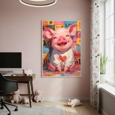 Imagem de Quadro Decorativo Porco Camisa Coração 70x50cm Mold Preta - Quadros On