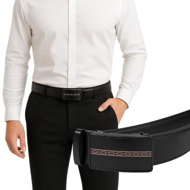 Imagem de Cinto Masculino Automático Kit Social OEM Couro Sintético 3 e 5cm Preto Marrom Fivela Preta Prata Homem