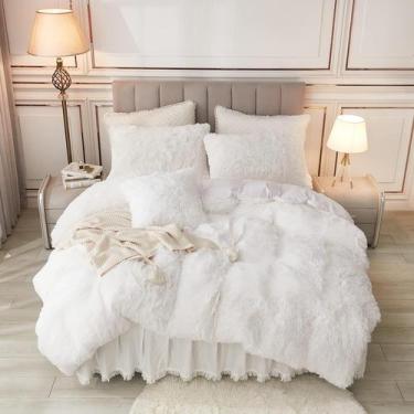 Imagem de Capa de edredom annadaif White Fluffy Faux Fur Velvet King