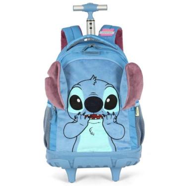 Imagem de Mochila de Rodinhas Escolar Juvenil Peluciada Stitch - Disney, Azul