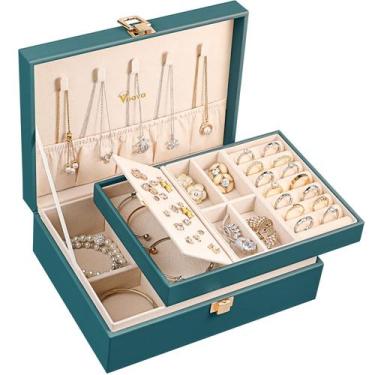 Imagem de Caixa de joias Voova 23x17x9 cm 2 camadas de couro PU índigo